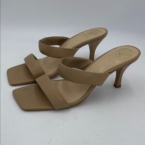 Vince Camuto Aslee Two Strap Square Toe Slide Sandal Dress Mule Tortilla